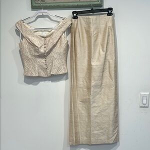 Vintage 95 Watters And Watters faux pearl off shoulder top & maxi skirt silk